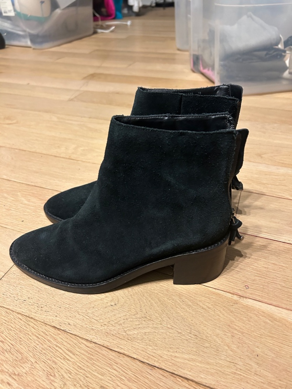 Cole Haan Black Suede Ankle Booties with Back Bow Detail